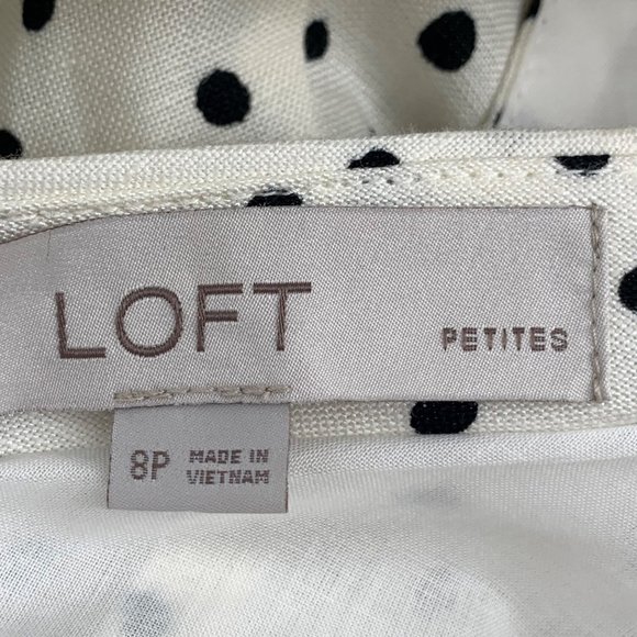 LOFT Size 8P Black Polka Dot Linen Blend Flounce Dress Square Neck Puff Sleeve - Picture 10 of 10